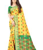 Yellow woven silk blend saree with blouse