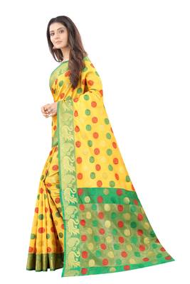 Yellow woven silk blend saree with blouse 2