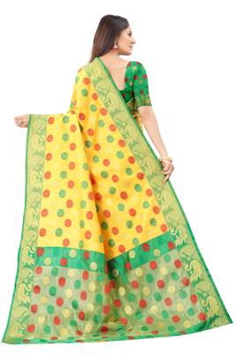 Yellow woven silk blend saree with blouse 3