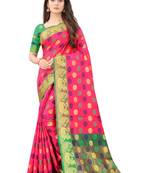 Pink woven silk blend saree with blouse