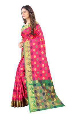 Pink woven silk blend saree with blouse 2