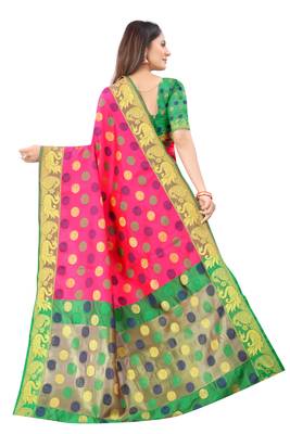 Pink woven silk blend saree with blouse 3