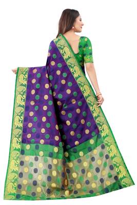 Navy blue woven silk blend saree with blouse 3