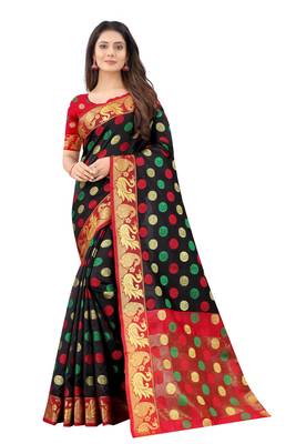 Black woven silk blend saree with blouse 1