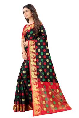 Black woven silk blend saree with blouse 2