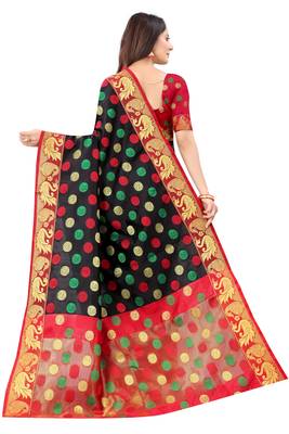 Black woven silk blend saree with blouse 3