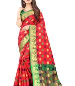 Red woven silk blend saree with blouse
