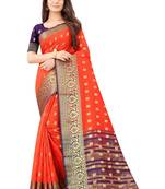 Orange woven silk blend saree with blouse
