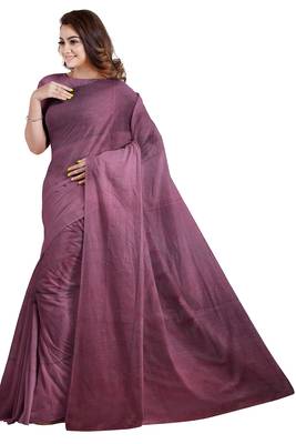 Purple plain cotton saree with blouse 1