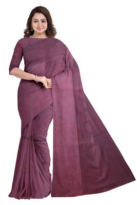 Purple plain cotton saree with blouse 3