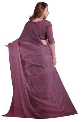 Purple plain cotton saree with blouse 4
