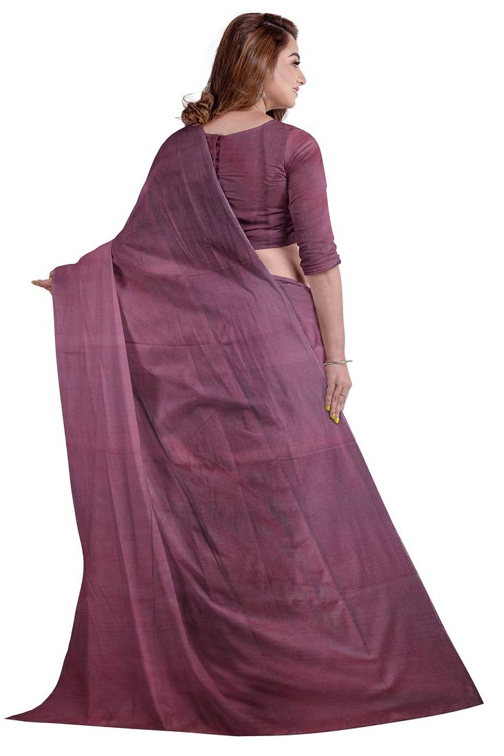 Purple plain cotton saree with blouse