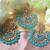 Sky Blue Pearl Kundan Meenakari Huge Earrings Tikka Set