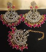 Bridal Earrings Tikka Set Kundan Earrings Tikka Set Ruby Pearl Earrings Tikak Set