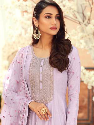 Lavender embroidered silk salwar 3