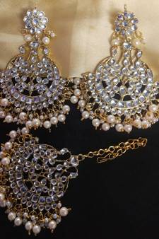 Bridal Earrings Tikka Set Kundan Earrings Tikka Set Cream Pearl Earrings Tikak Set