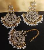 Bridal Earrings Tikka Set Kundan Earrings Tikka Set White Pearl Earrings Tikak Set