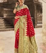 Red woven banarasi silk saree with blouse