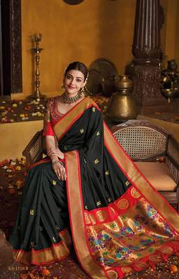 Black woven silk saree with blouse 1