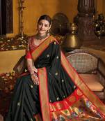 Black woven silk saree with blouse