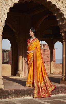 Orange woven banarasi silk saree with blouse 1