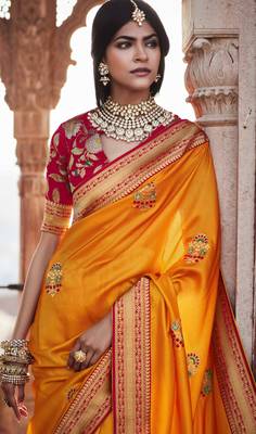 Orange woven banarasi silk saree with blouse 2