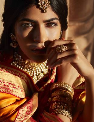 Orange woven banarasi silk saree with blouse 3