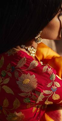 Orange woven banarasi silk saree with blouse 4
