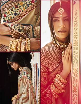 Beige woven banarasi silk saree with blouse 4