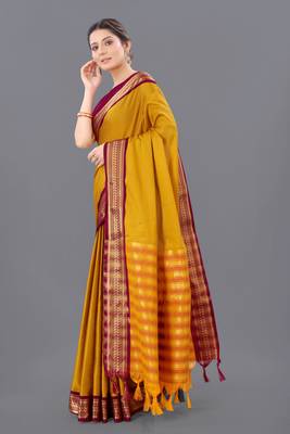 Yellow Woven Cotton Silk Saree With Blouse 2