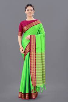 Green Woven Cotton Silk Saree With Blouse
