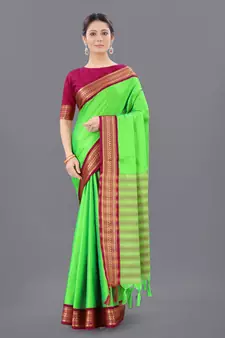 Green woven cotton silk saree with blouse