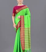 Green Woven Cotton Silk Saree With Blouse