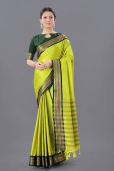 Green Woven Cotton Silk Saree With Blouse