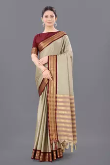 Chiku Woven Cotton Silk Saree With Blouse