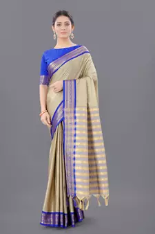 Chiku Woven Cotton Silk Saree With Blouse