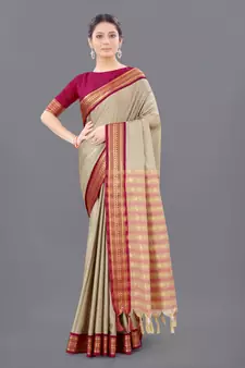 Chiku Woven Cotton Silk Saree With Blouse