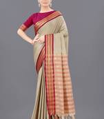 Chiku Woven Cotton Silk Saree With Blouse