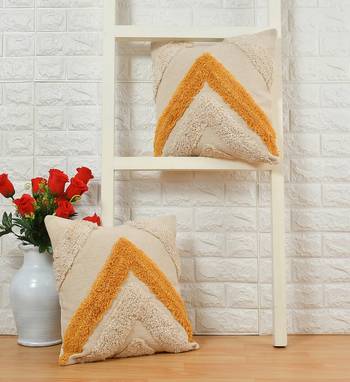Tufted Cushion Cover Top Triangles, Yellow, Off-White, 16 inches 1