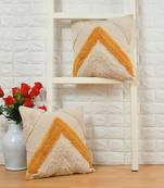 Tufted Cushion Cover Top Triangles, Yellow, Off-White, 16 inches