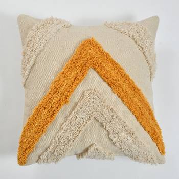 Tufted Cushion Cover Top Triangles, Yellow, Off-White, 16 inches 2
