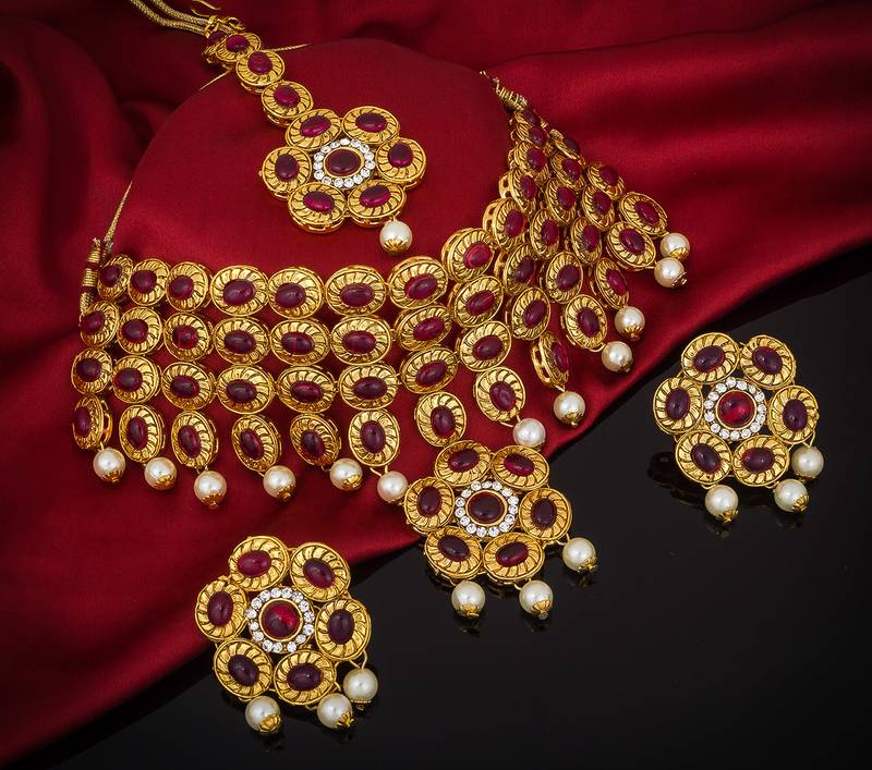 multicolor Traditinal Gold Plated Alloy Necklace