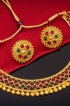 multicolor Traditinal Gold Plated Alloy Necklace
