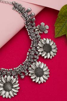 Traditinal Silver Plated Oxidised Necklace