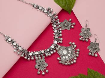 Traditinal Silver Plated Oxidised Necklace 1