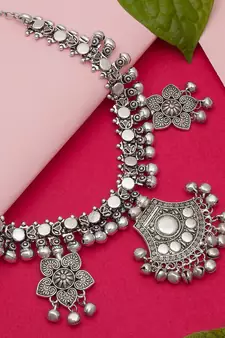 Traditinal Silver Plated Oxidised Necklace