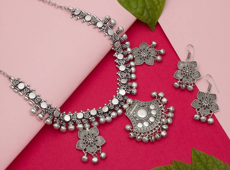 Traditinal Silver Plated Oxidised Necklace