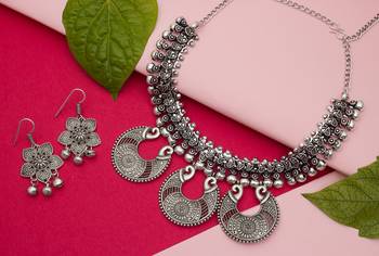Traditinal Silver Plated Oxidised Necklace 1
