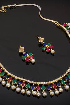 multicolor Traditinal Gold Plated Alloy Necklace