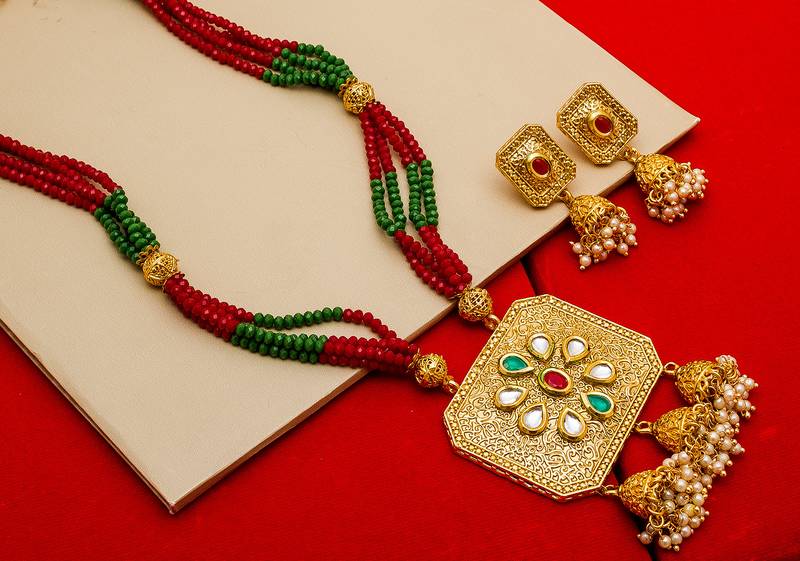 multicolor Traditinal Gold Plated Alloy Necklace